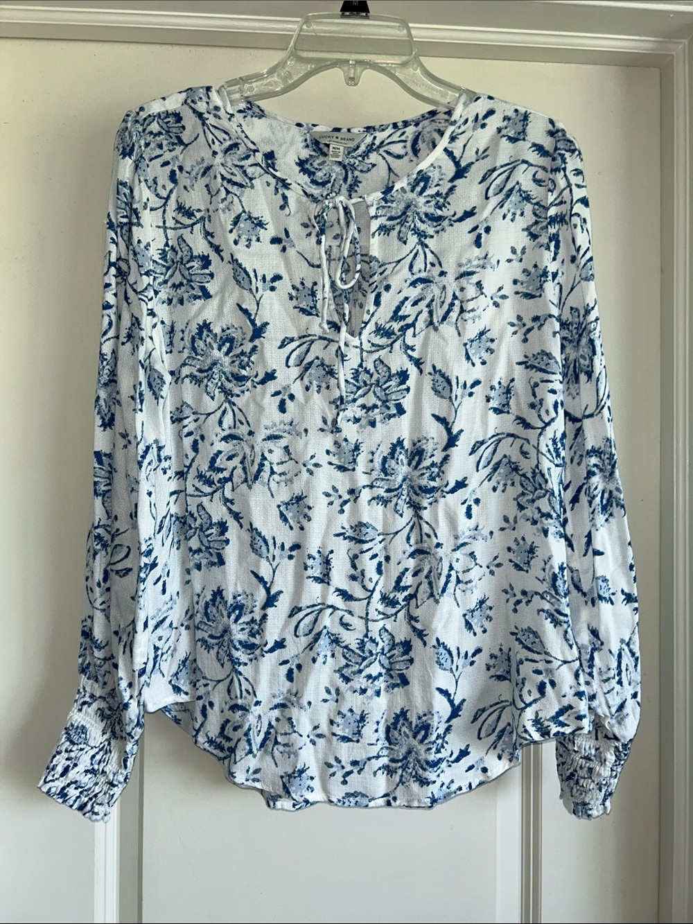 Lucky Brand White Blouse with Blue Floral Print